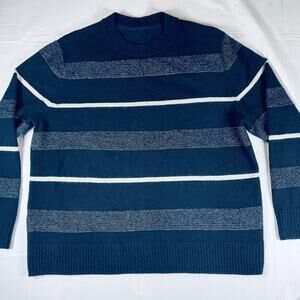Lululemon Relaxed-Fit Knit Sweater Blue White Crewneck Pullover Size Large